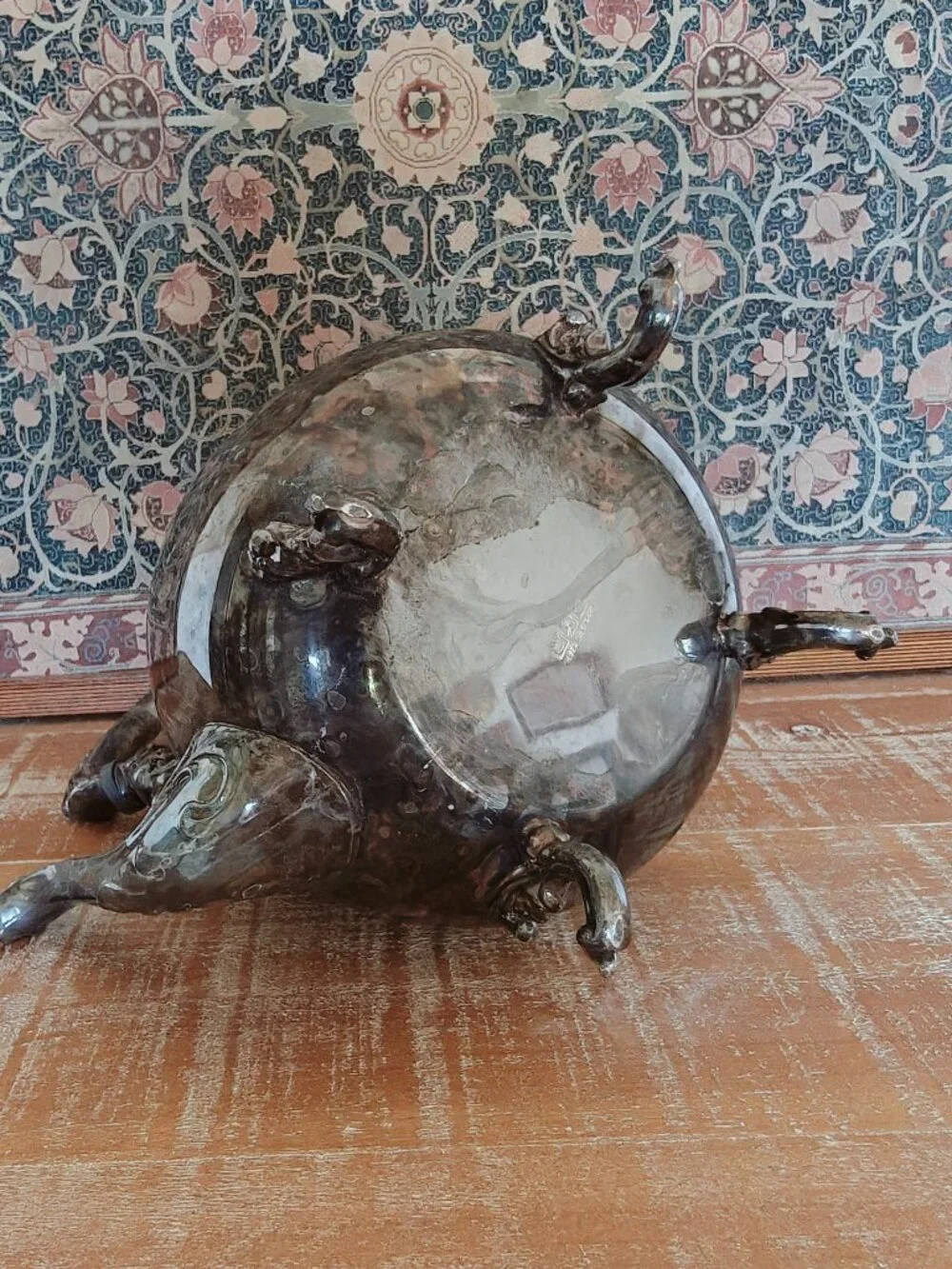 Vintage Sheridan Silver on Copper Ornate Footed Teapot Tea Kettle